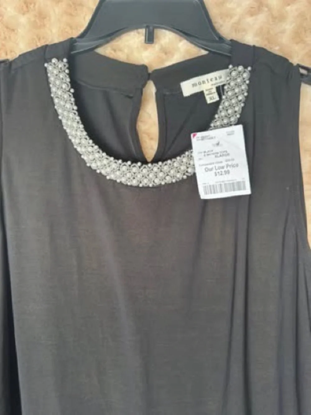 New Beaded Neckline maternity Sleeveless Tank Top - Black- XL